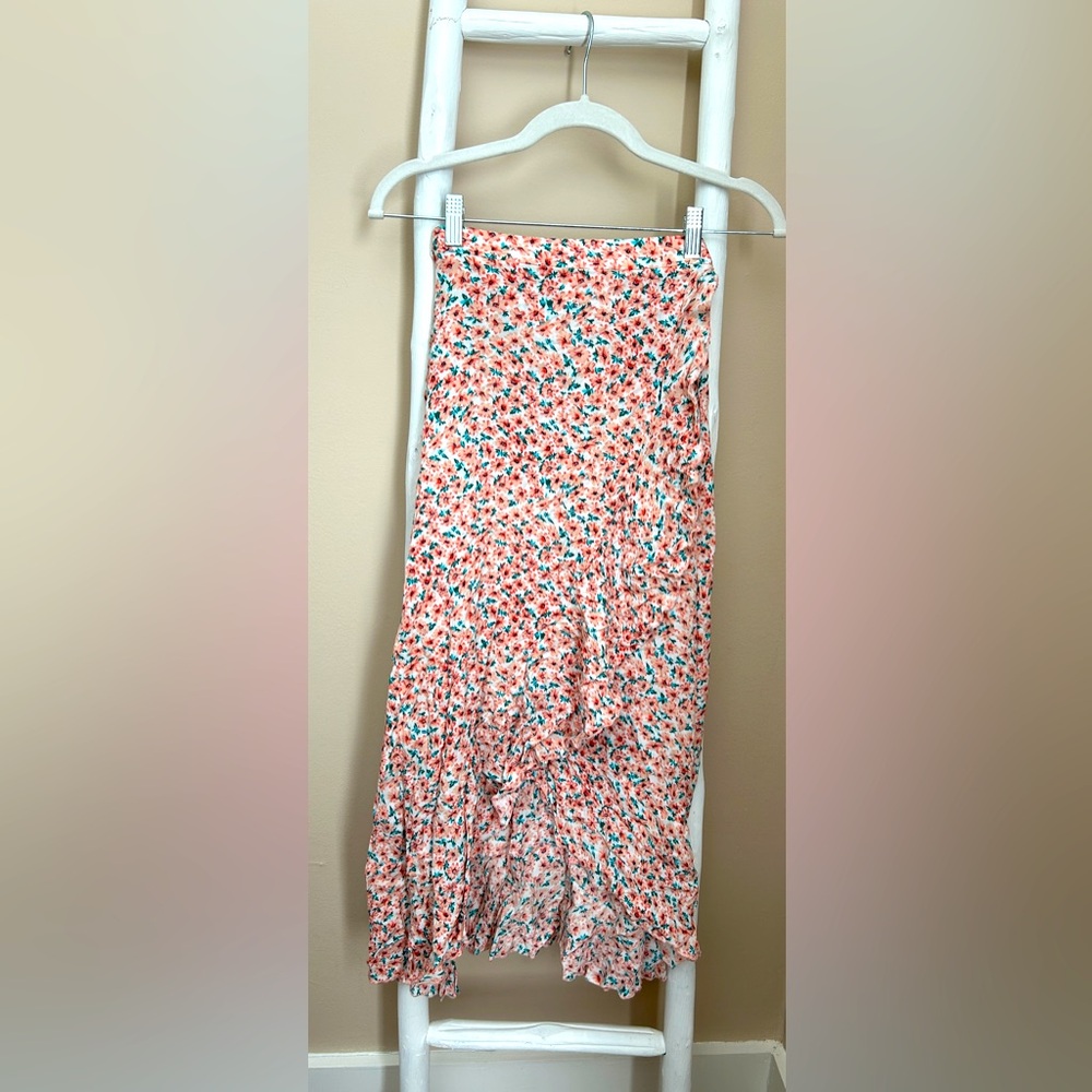 Size small, pink, blue and white wrap skirt